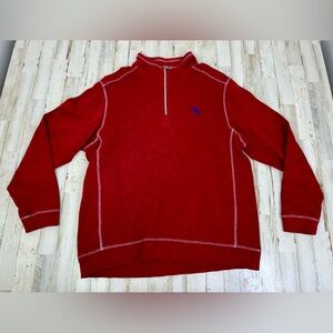 Men's Tommy Bahama Red Pull Over Marlin Logo 1/4 Zip Fleece Jacket XL